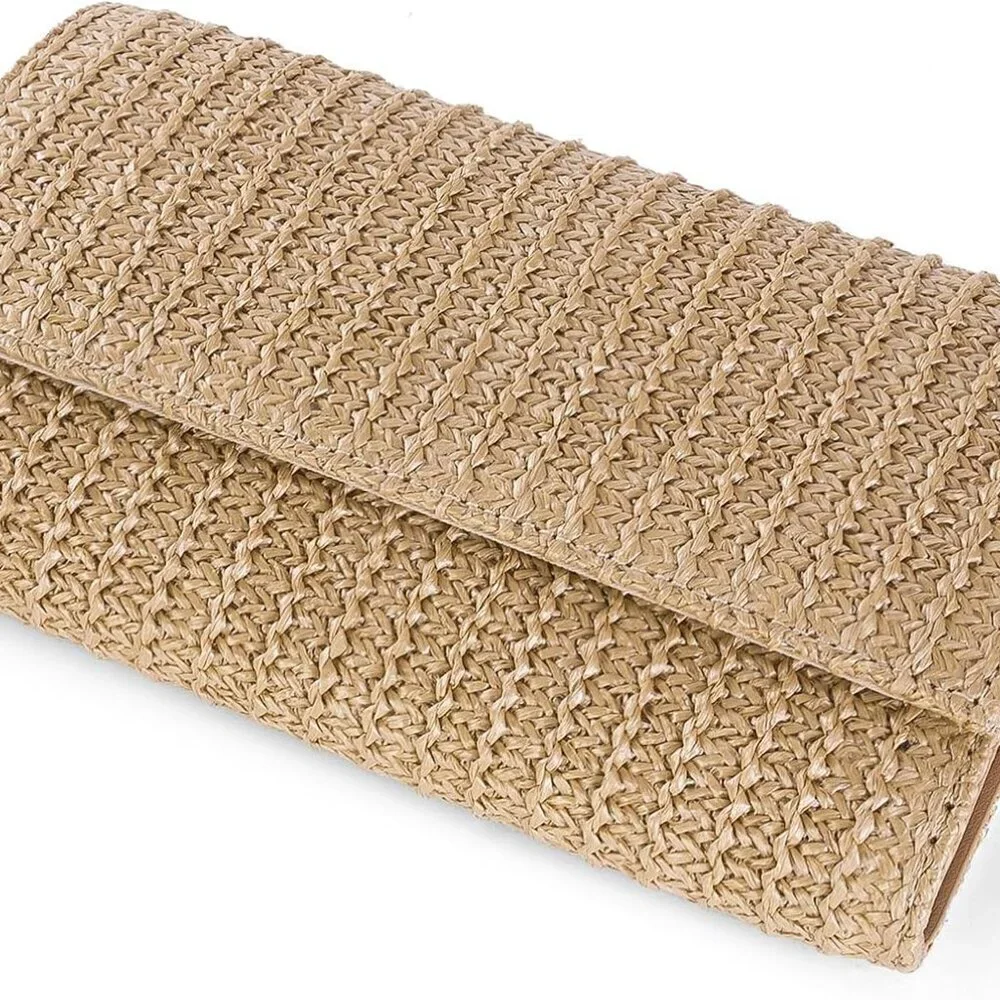 Straw Clutch Purse Shoulder Bag Envelope Style Summer Beach Travel Accessory